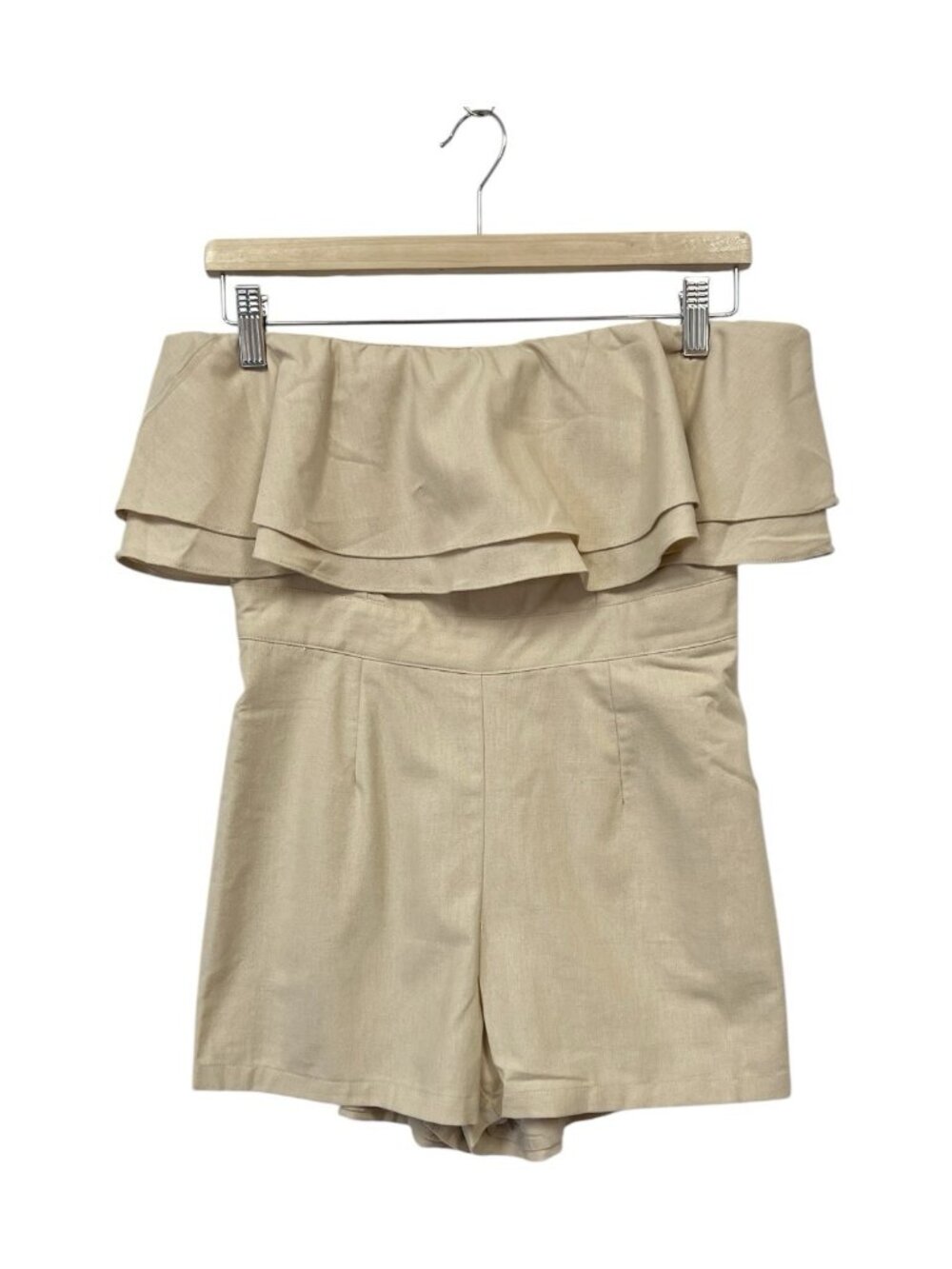 Windsor Take It Away Linen Strapless Ruffled Romper Size S Small Beige - Picture 3 of 8